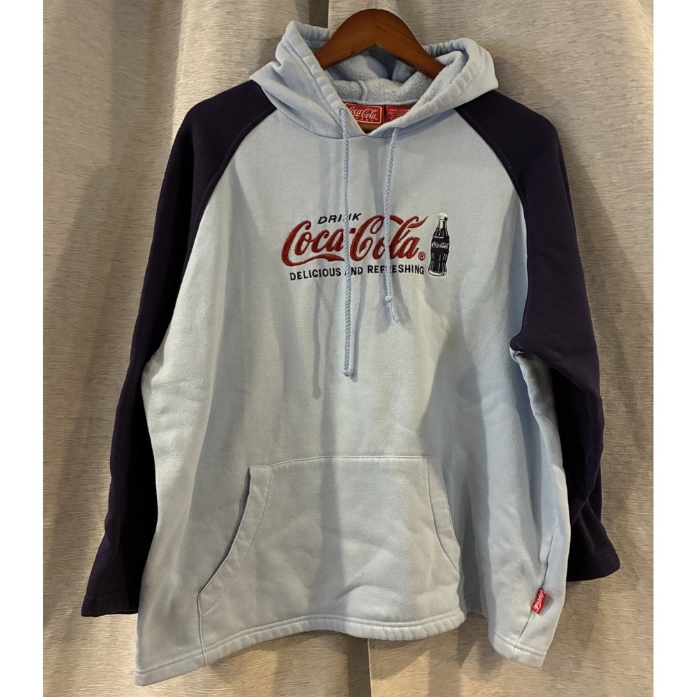 Vintage Coca Cola Colorblock Pullover Hoodie Plus Size 18W/20W Blue